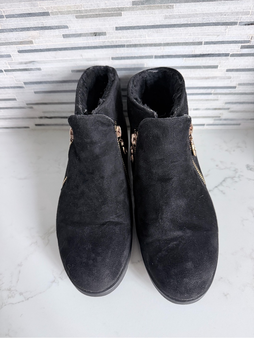 Women’s Black Suede Ankle Boots with Side Zipper size 8